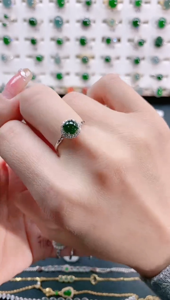 【闪购商品】翡翠戒指银S925镶嵌天然翡翠