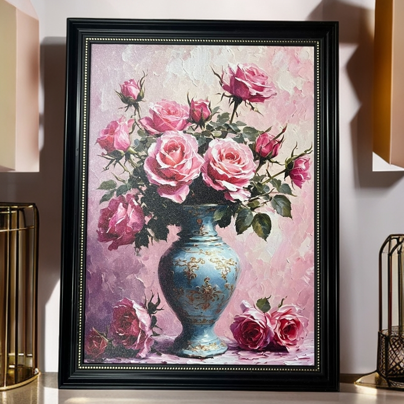 s153最新款粉色玫瑰现代美式欧式客厅入户玄关卧室背景墙装饰画