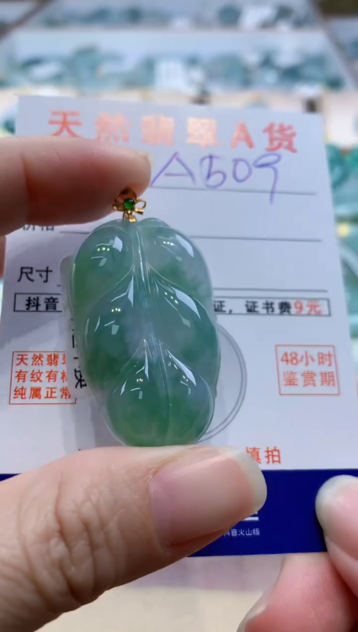 颈饰18K金镶嵌翡翠天然翡翠挂件 