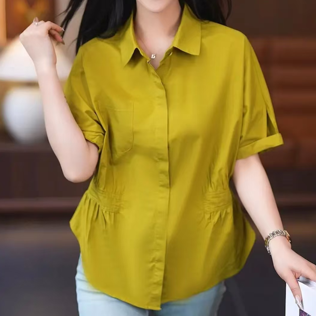 2025夏季洋气减龄短袖衬衫时尚气质高级感显瘦上衣2376长62