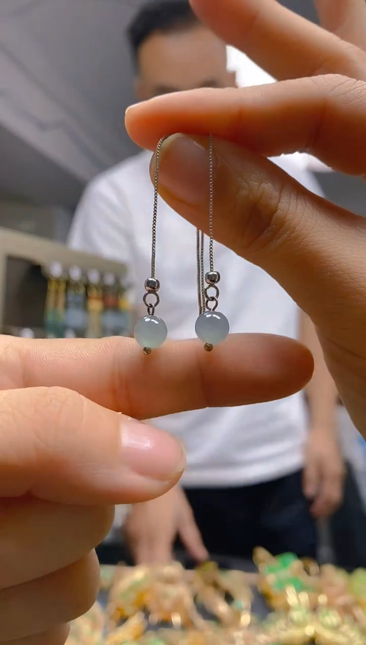 【闪购商品】翡翠耳饰银S925镶嵌0155翡翠耳线