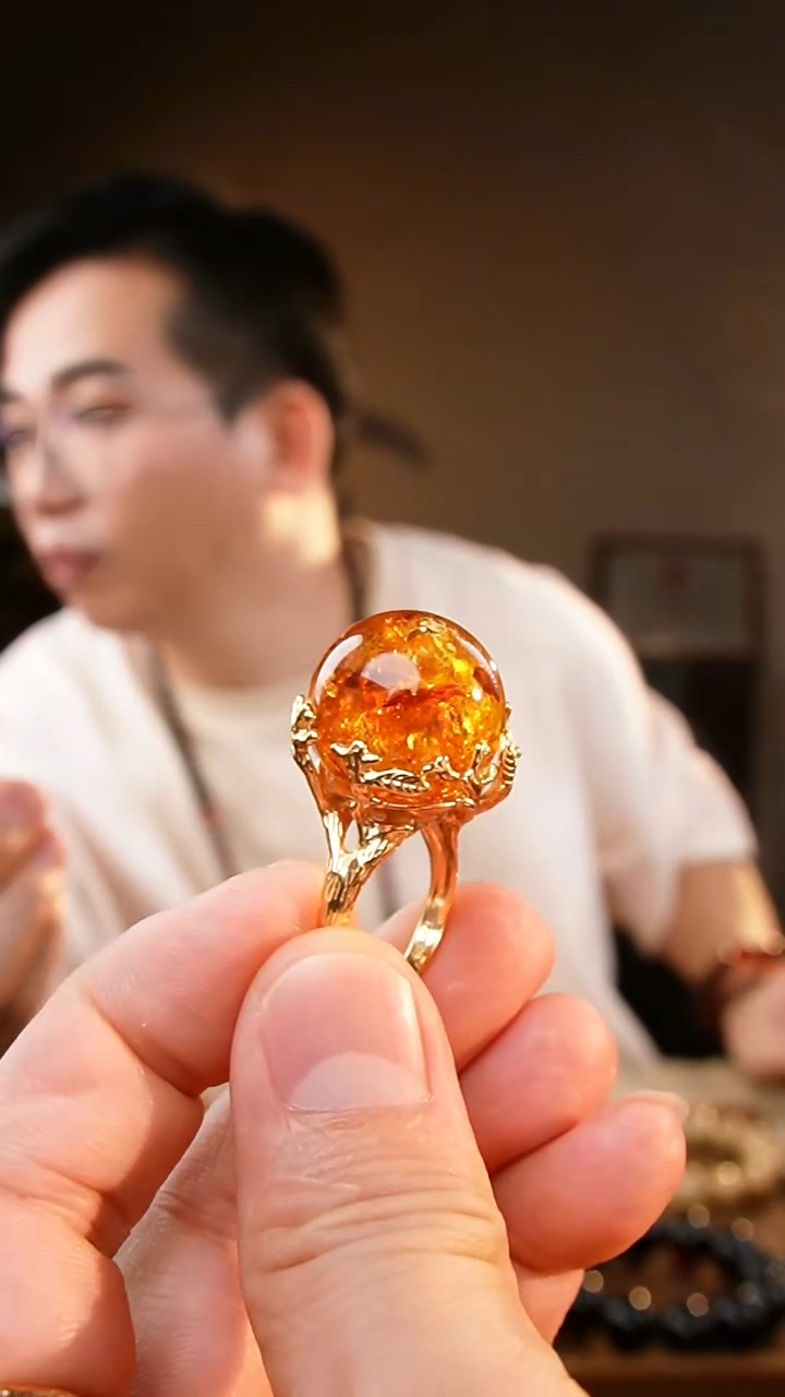 裸石琥珀未镶嵌杜**。20+花珀戒指