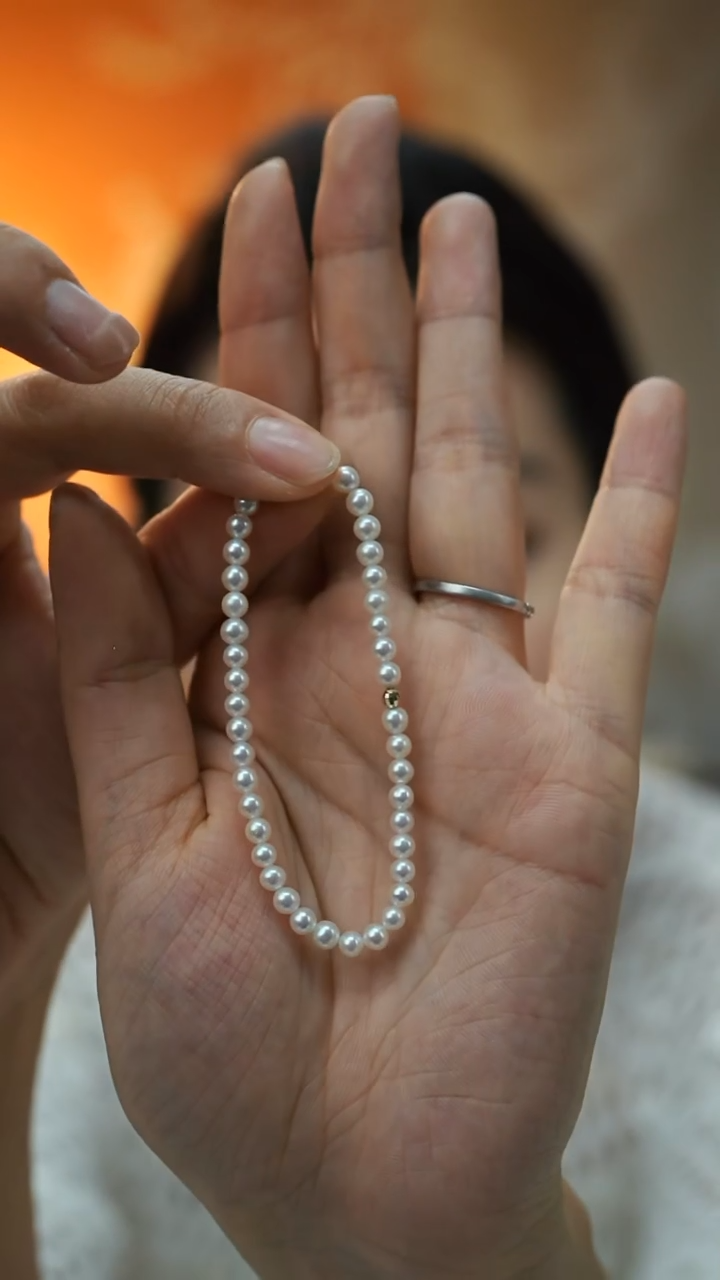 淡水珍珠手链18K金镶嵌3-4mm