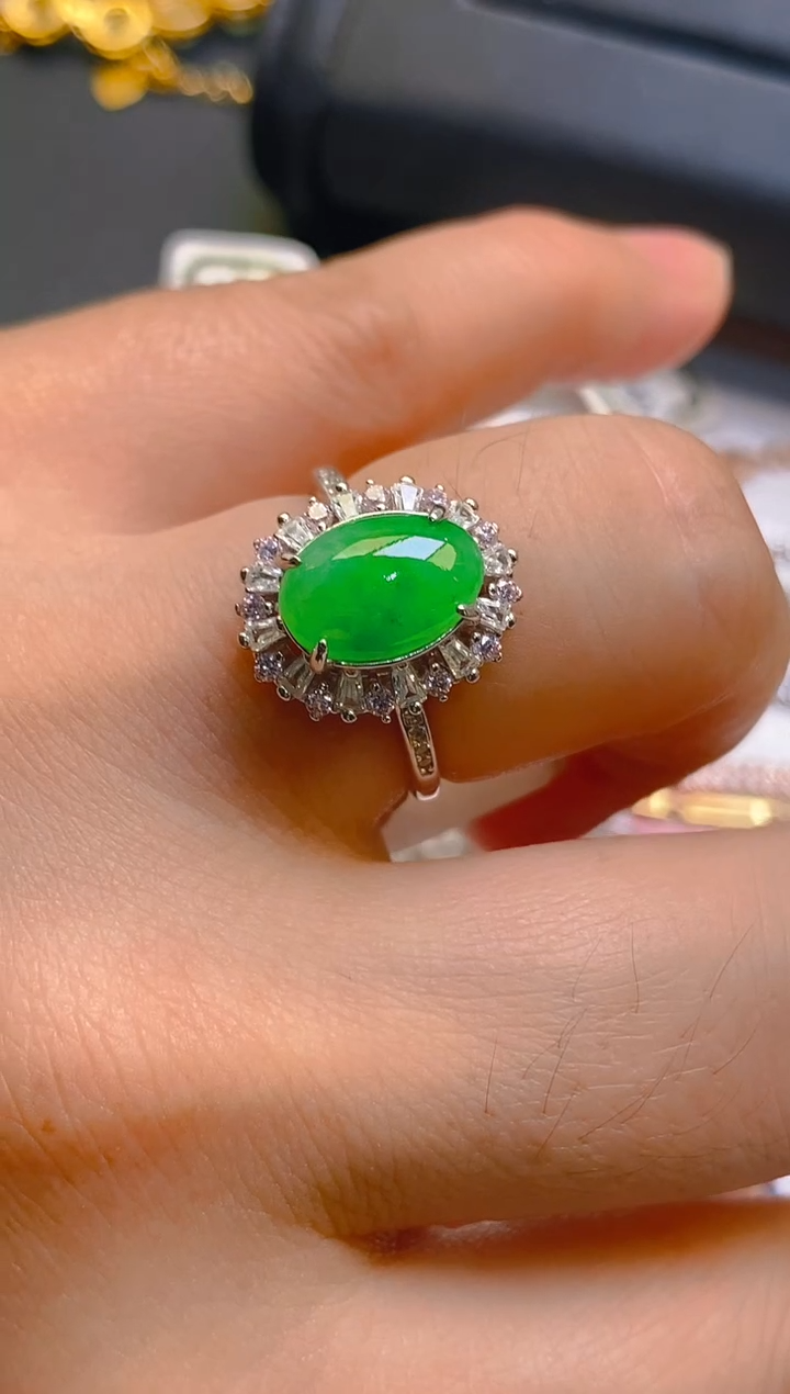 【闪购商品】翡翠耳饰银S925镶嵌天然A货翡翠1