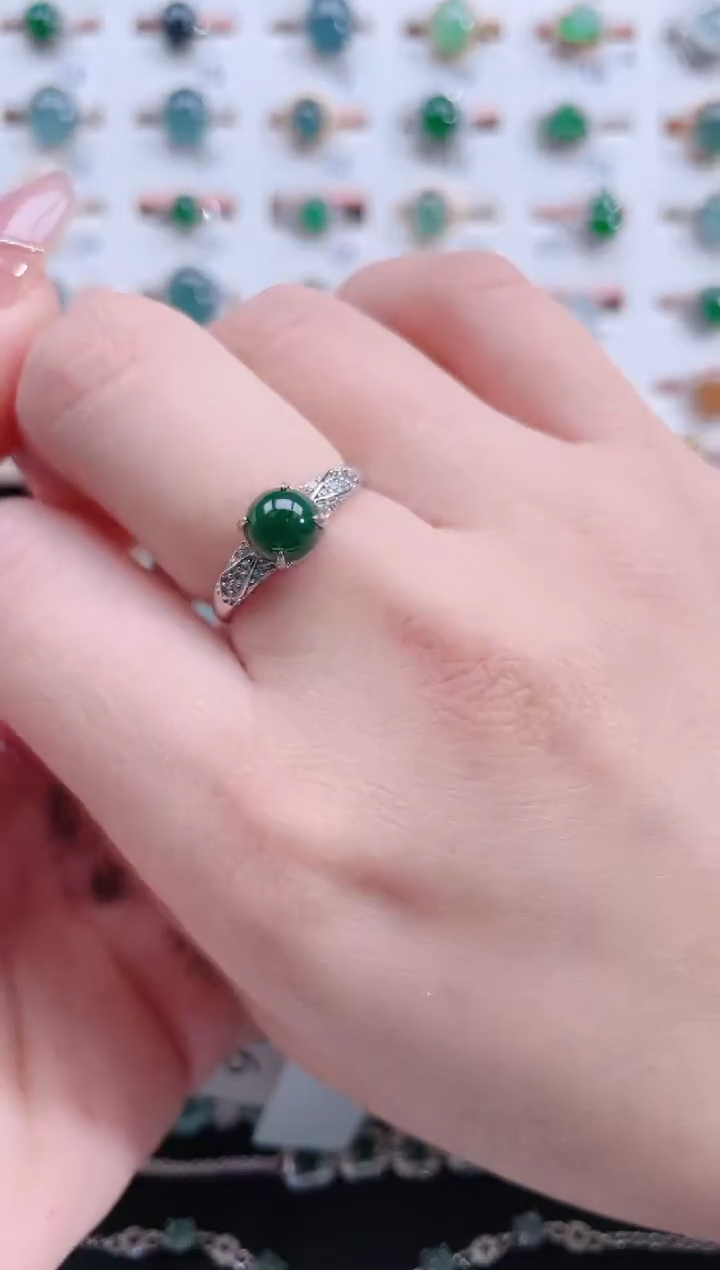 银S925镶嵌戒指翡翠天然翡翠