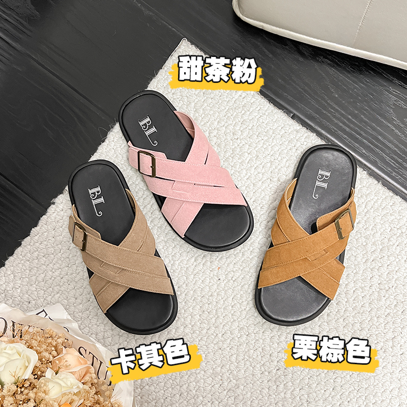 BL断码捡漏静哥加宽大码女鞋P38019凉拖鞋外穿勃肯夏季网红平底鞋