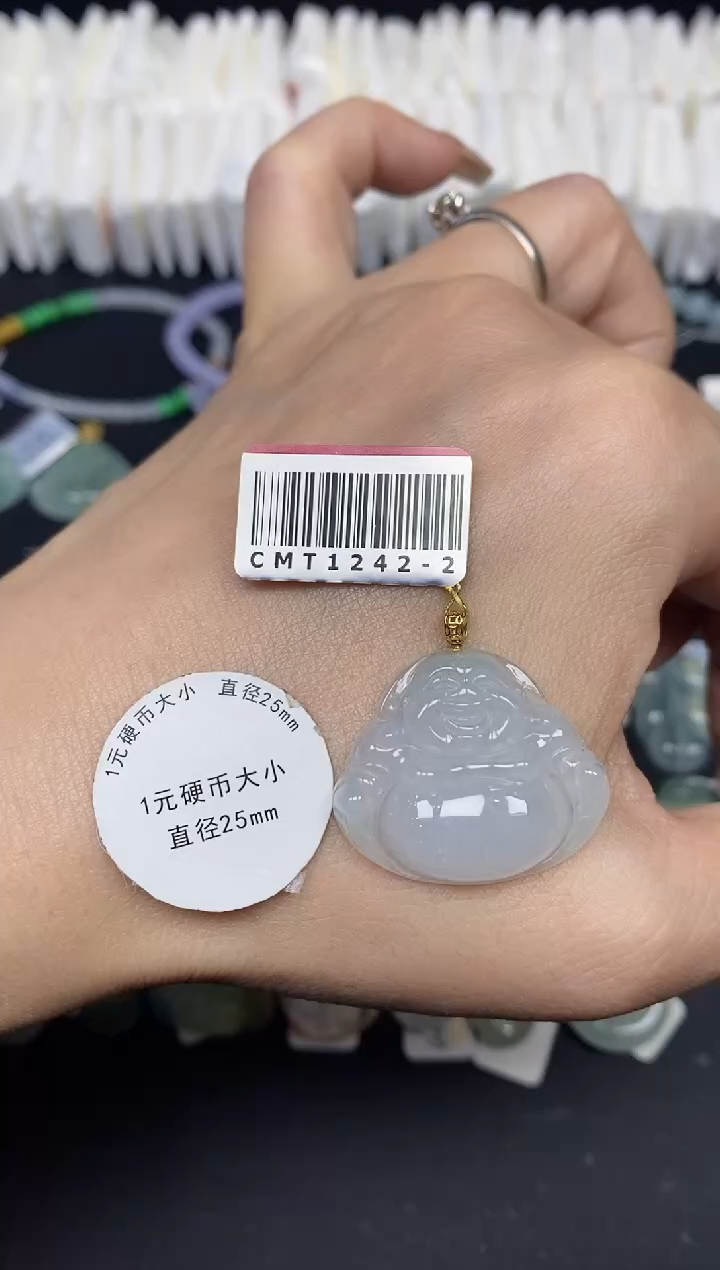 吊坠(不含链)18K金镶嵌翡翠佛公18K金扣镶嵌@@CMT1242-2