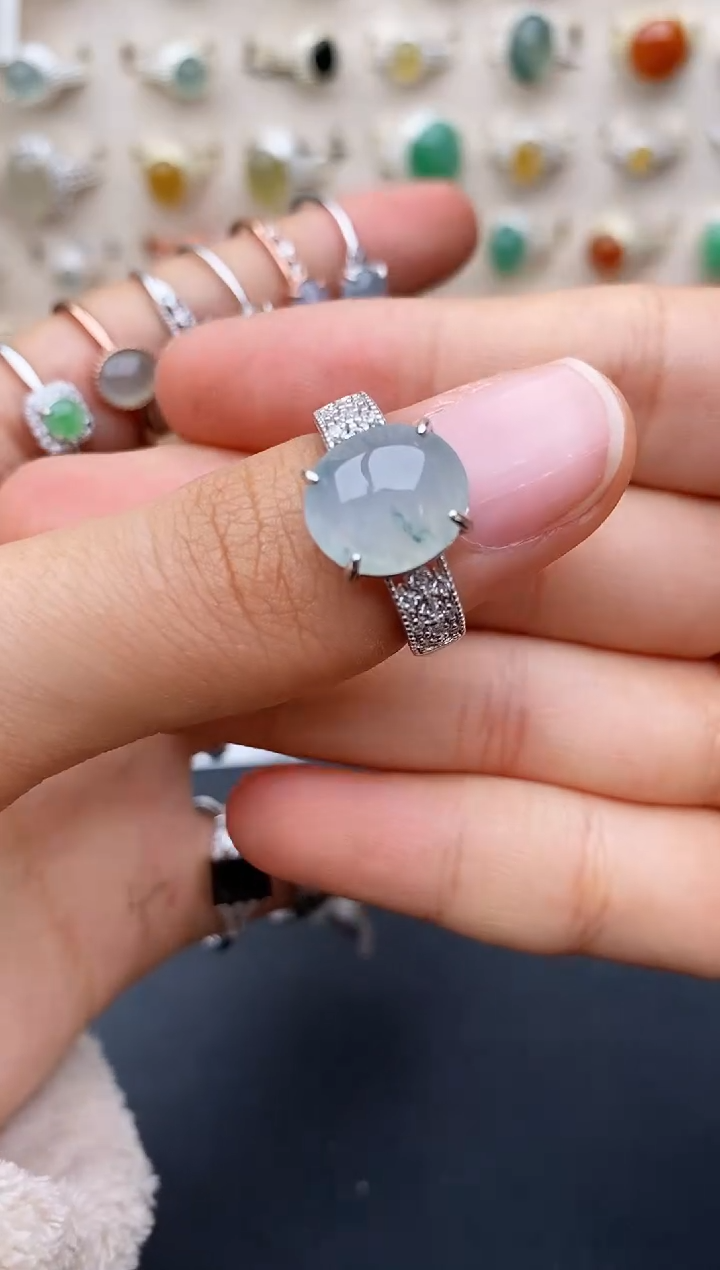 【闪购商品】翡翠戒指银S925镶嵌缅甸翡翠