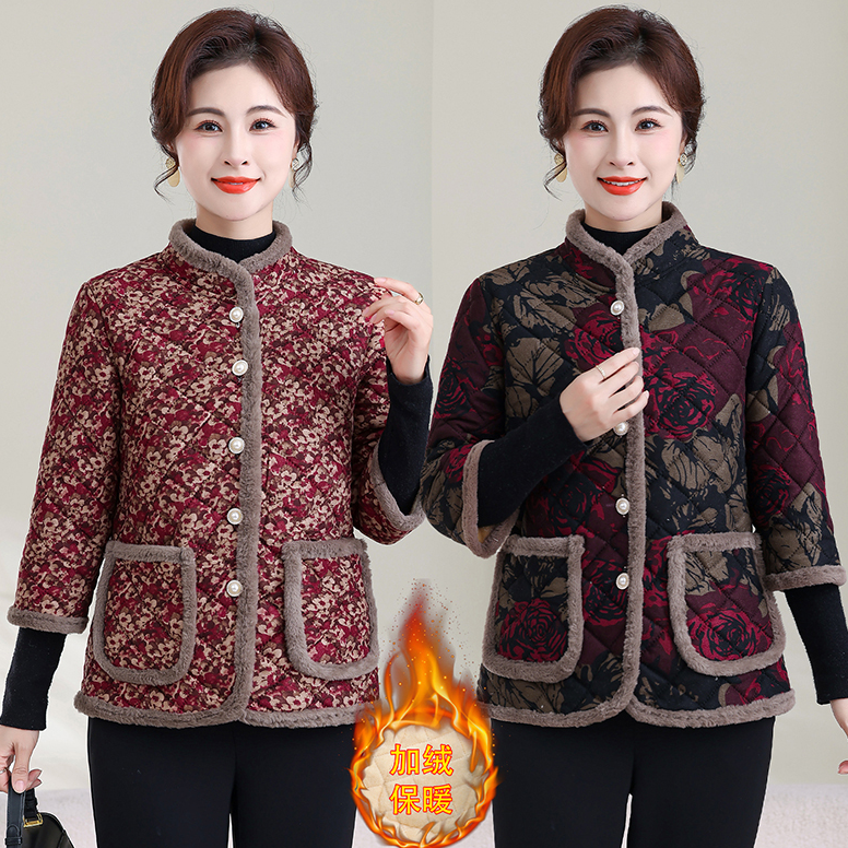 中老年女装七分袖棉衣冬加绒加厚保暖马甲妈妈装半袖马夹外套棉袄