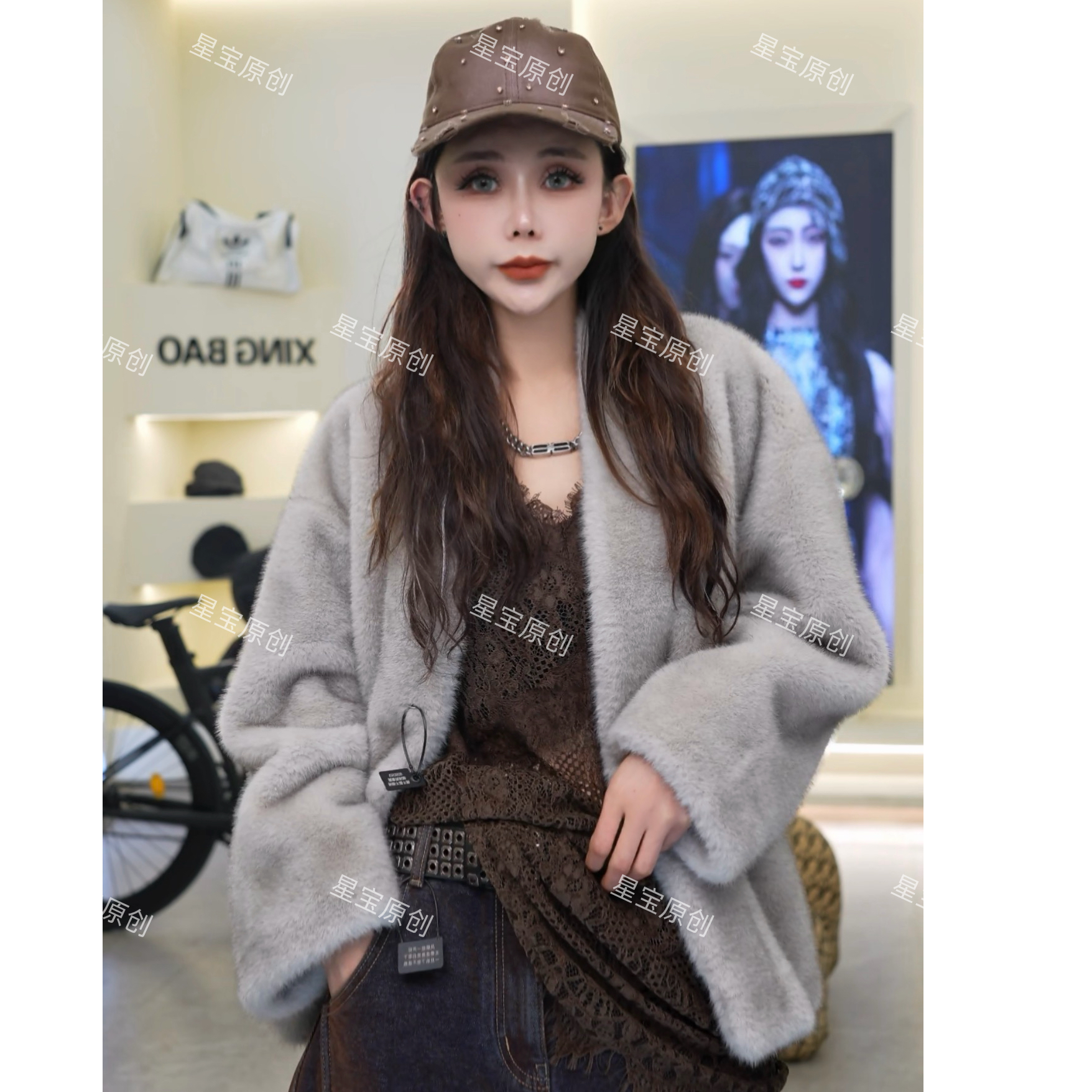 人造皮草 设计师款冬季银兰欧貂绒复古高级感毛毛衣时尚轻奢气质