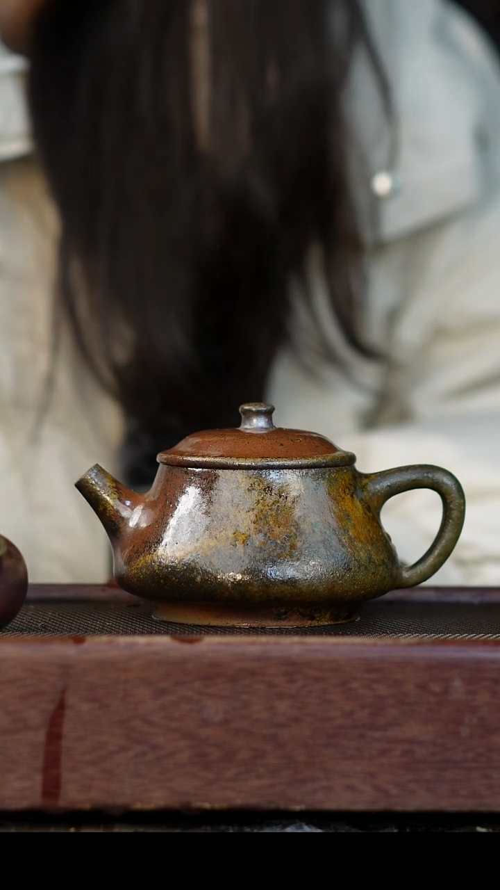 茶壶紫砂柴烧紫砂 天青宽口石瓢240cc