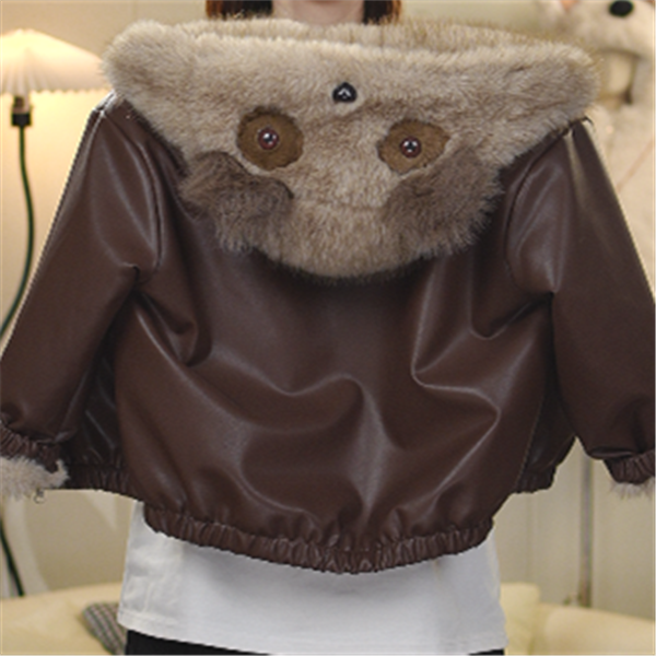 【小浣熊】2025新冬款男女童洋气加厚加绒卡纳蛋白PU草草保暖外套