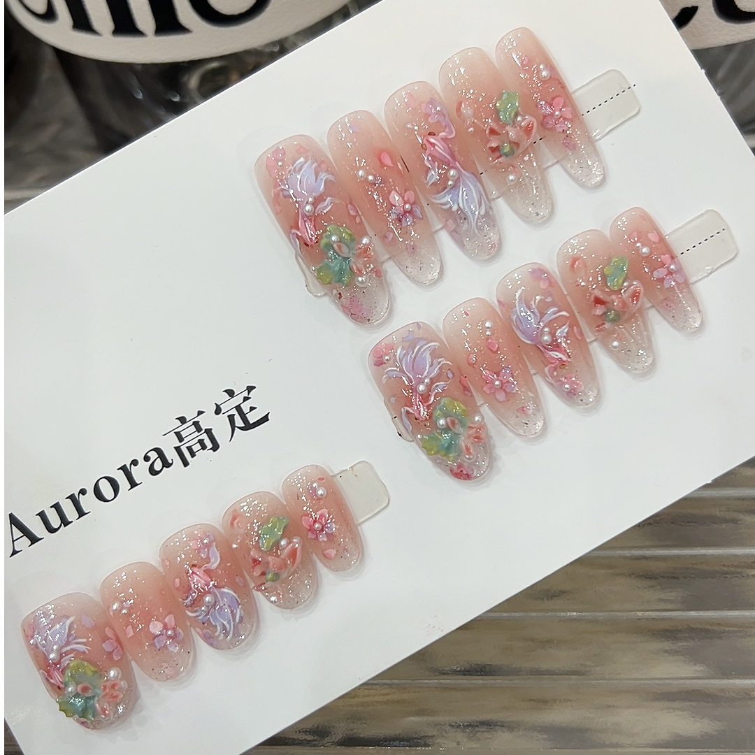 【荷塘月色.原创立体雕花美甲】2025新款原创设计师款纯手工穿戴甲