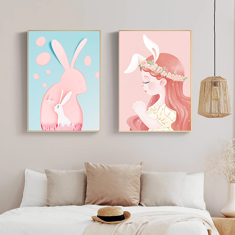 卡通动漫儿童房挂画女孩粉色公主房间背景墙装饰画卧室画床头壁画