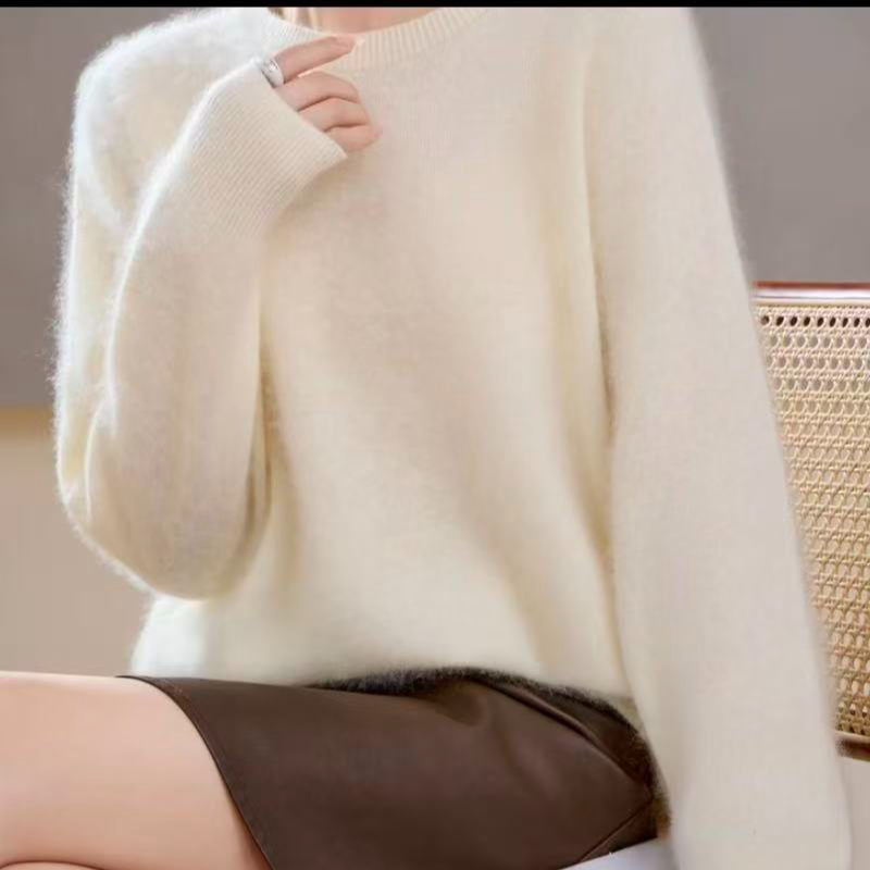 拉毛100羊毛无缝一体毛衣百搭圆领秋冬套头时尚网红