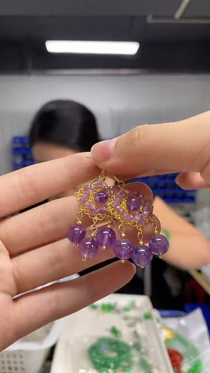 未镶嵌耳饰紫晶多样性发其一颜色微差