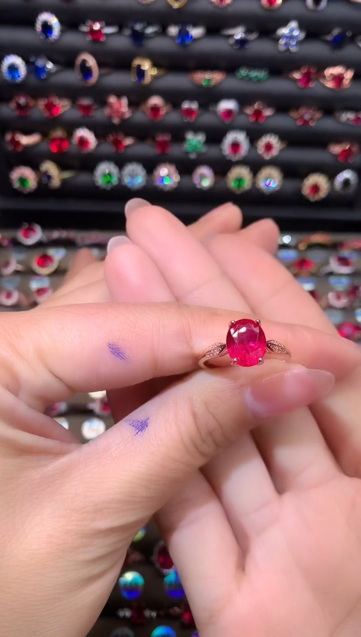 【闪购商品】红宝石戒指银S925镶嵌玫瑰金
