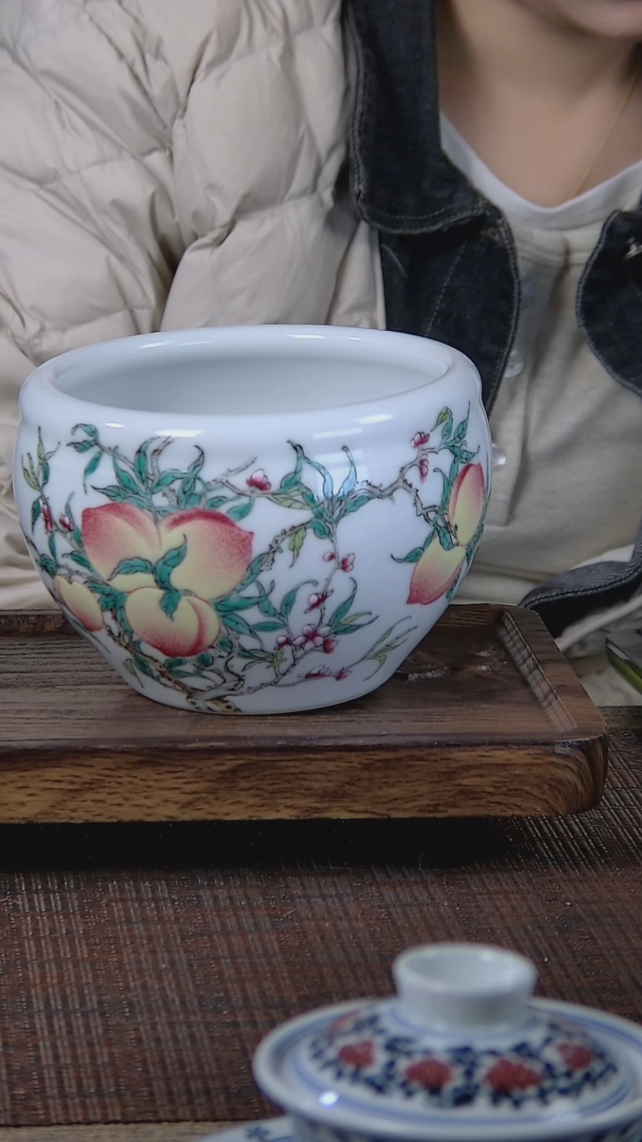 【闪购商品】折葵非器手工手绘粉桃莲子缸