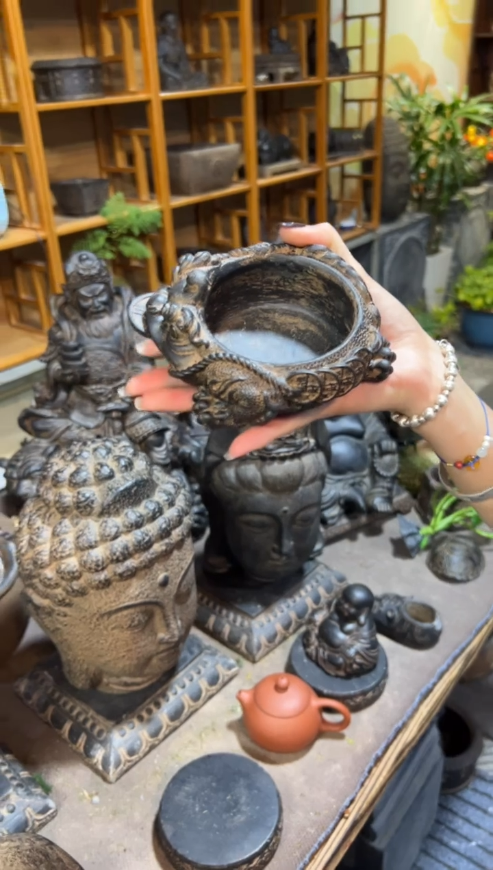 陶土【合成青石】金蟾盆