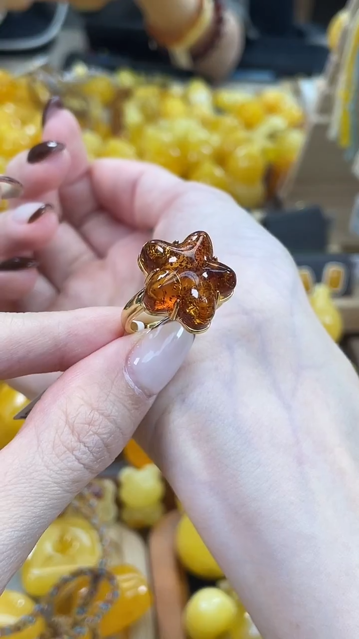 裸石琥珀银S925镶嵌j15