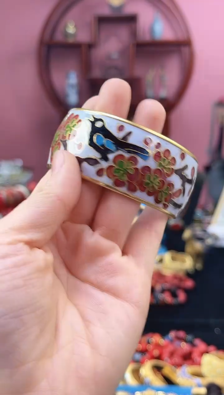 景泰蓝镯 58-64/3.0宽版 喜上眉梢 白色