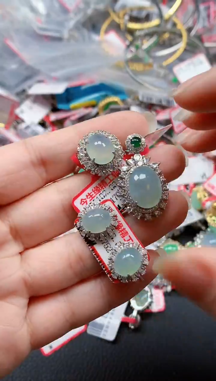 银S925镶嵌戒指翡翠天然A货缅甸翡翠