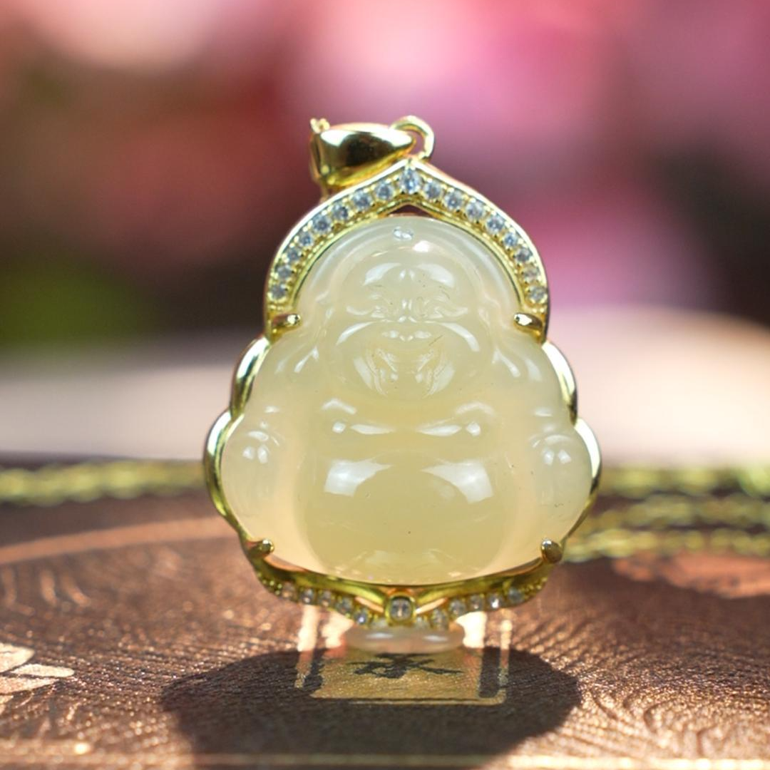 天然和田玉晴水佛公吊坠银镶吊坠QS-0138