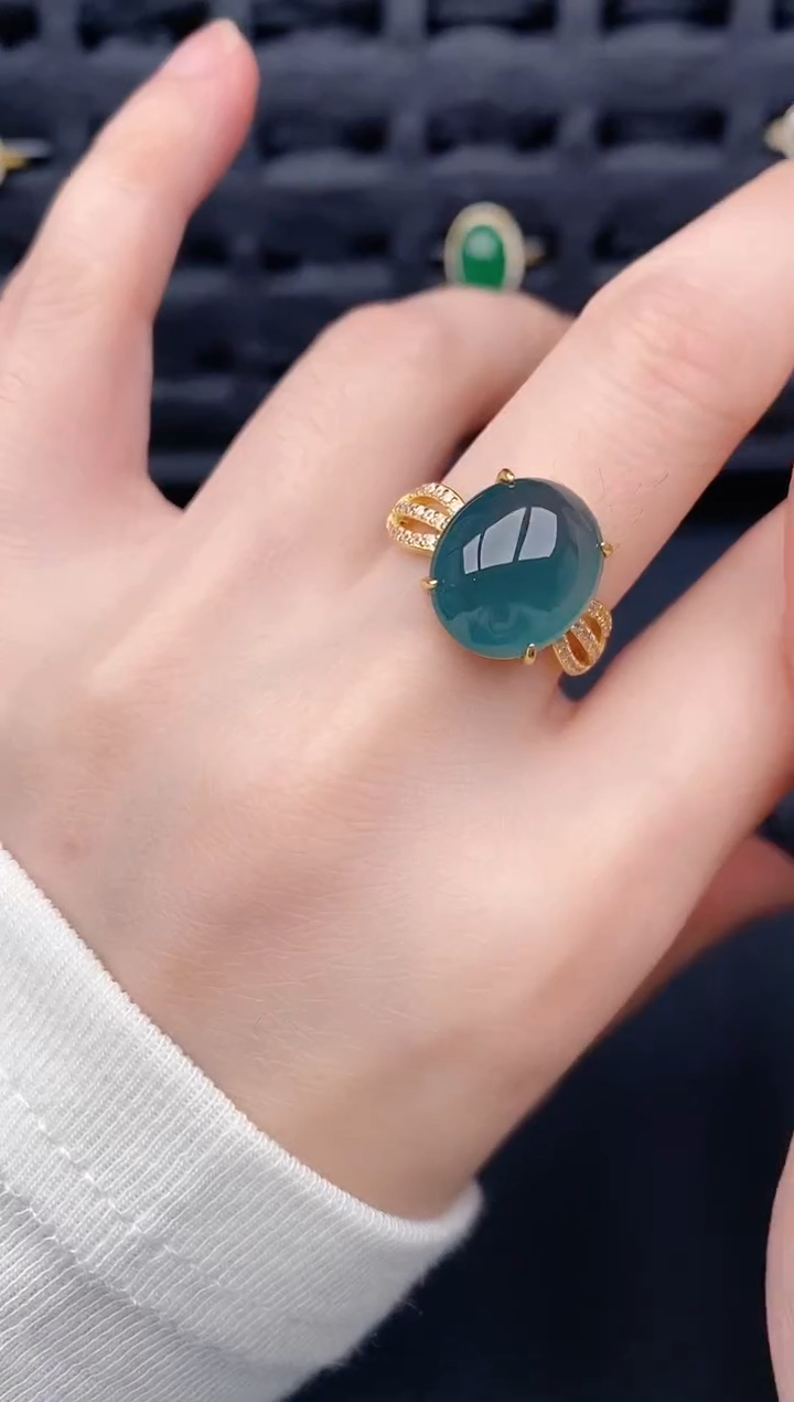 银S925镶嵌戒指翡翠天然a货翡翠213