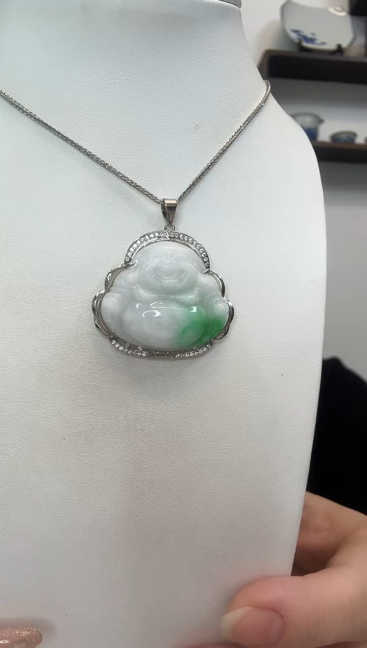 吊坠(赠链)银S925镶嵌翡翠佛公