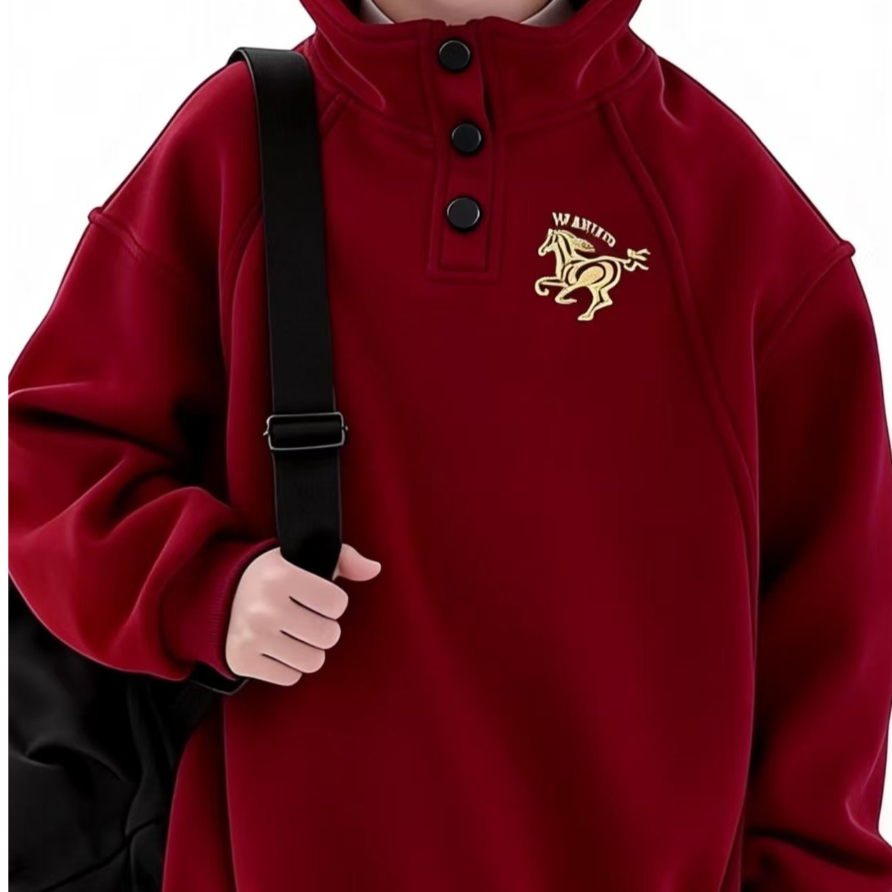 百搭冬季休闲风绣花拜年服男童套头宽松外套刺绣卫衣