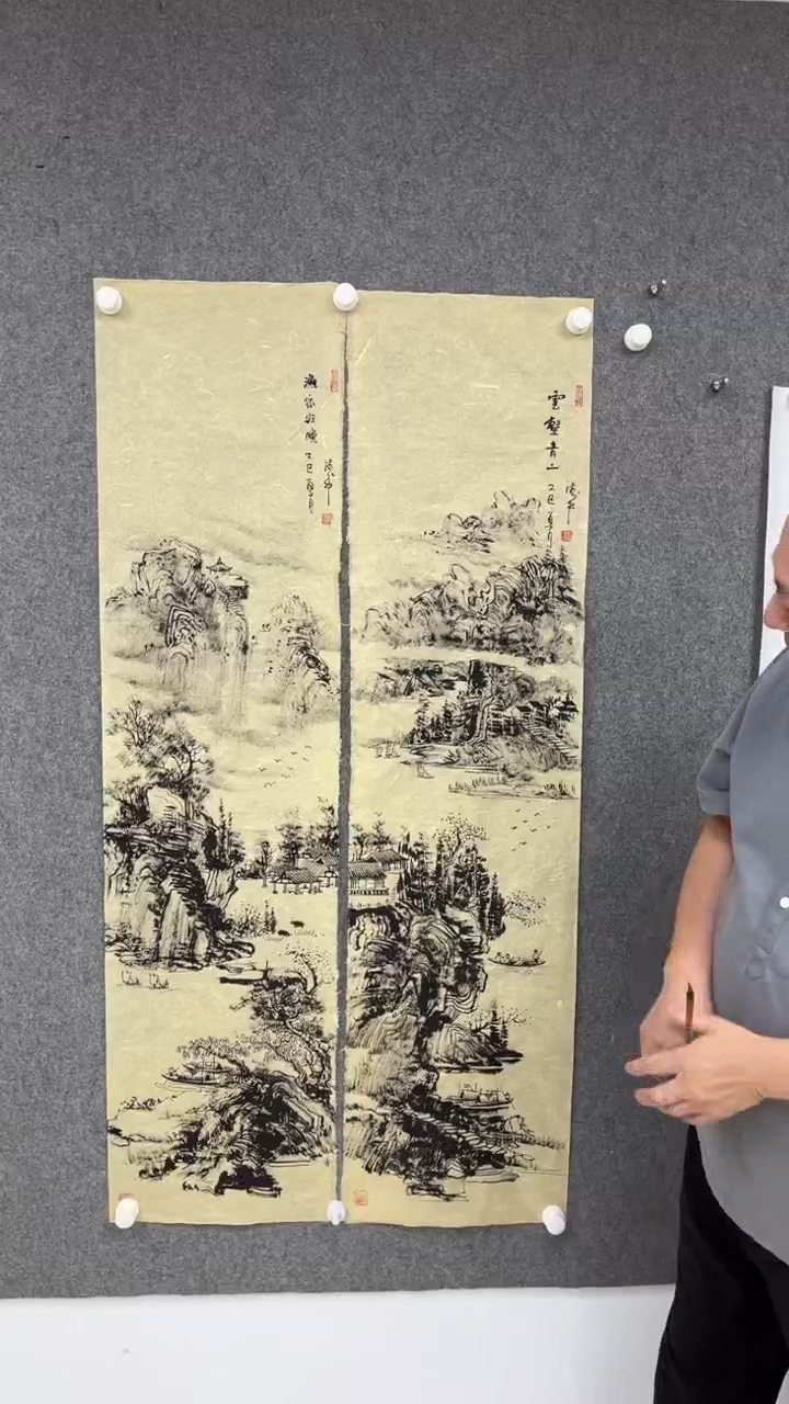 国画黄德中老师两条屏