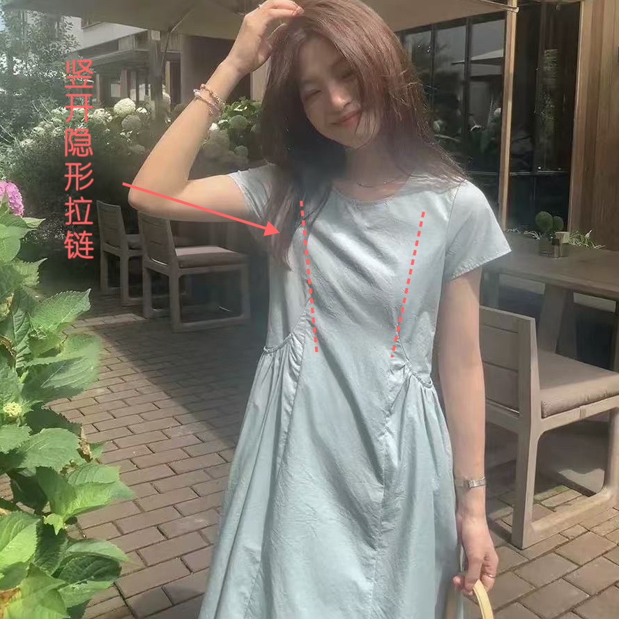 2025夏法式简约时尚小众大方收腰显瘦口袋气质孕妇哺乳连衣裙
