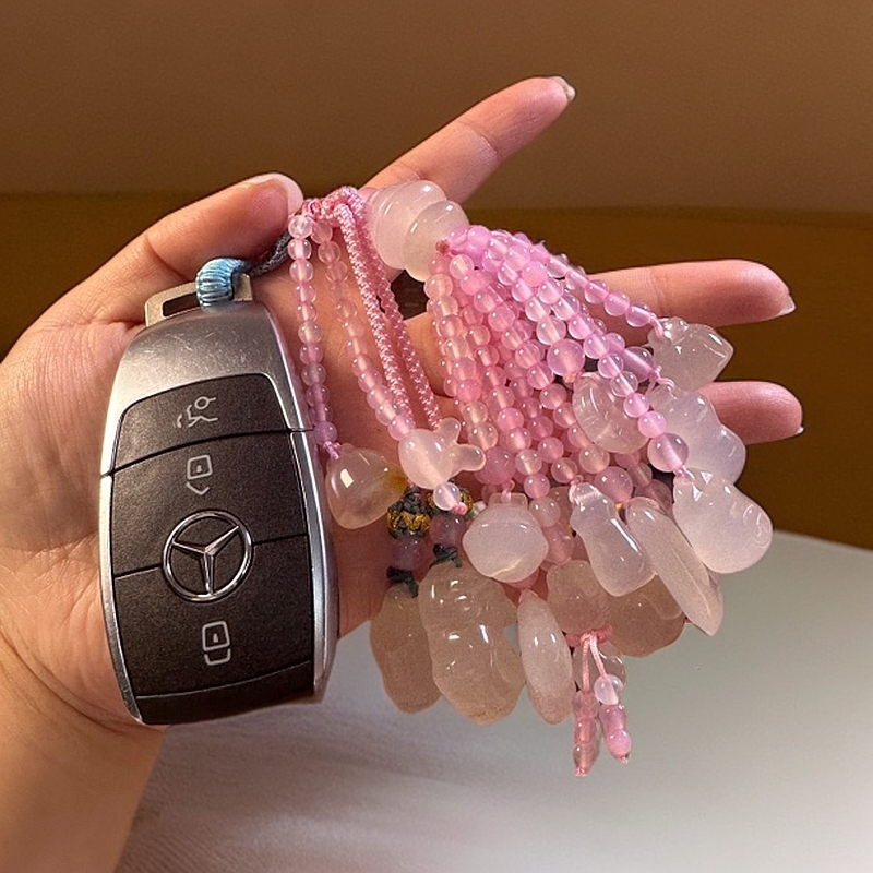 天然玉髓玛瑙粉色多宝钥匙扣包挂