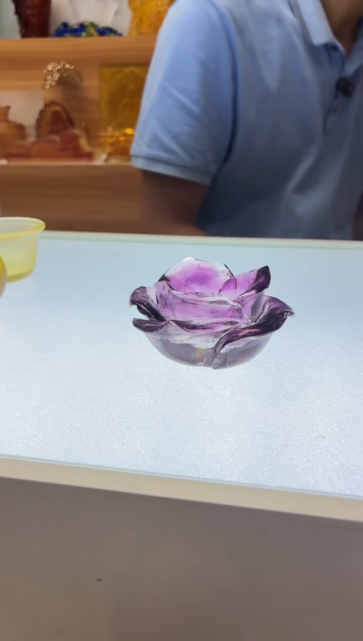 琉璃手工艺品古法琉璃玫瑰花茶托紫色