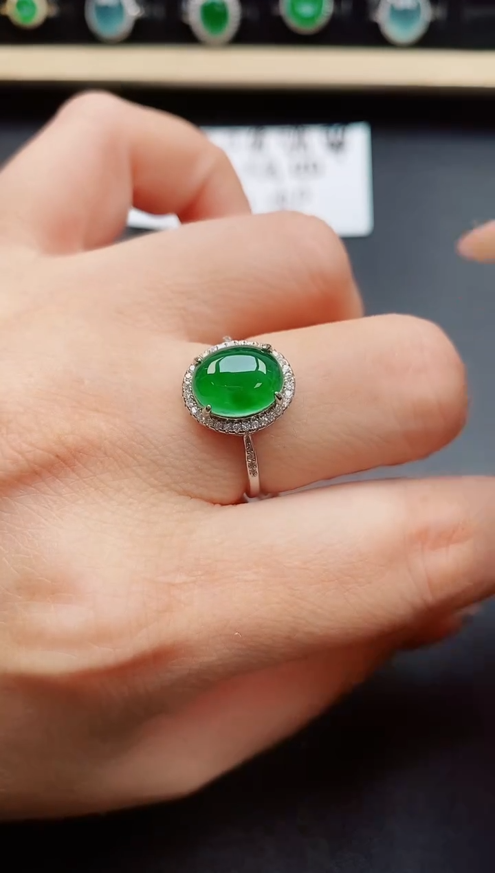 翡翠戒指银S925镶嵌32321