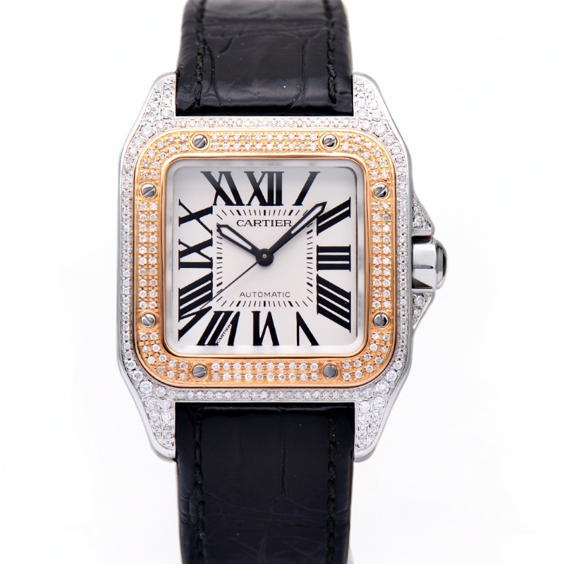 99新 Cartier/卡地亚 卡地亚山度士W20107X7精钢间玫瑰金自动机械