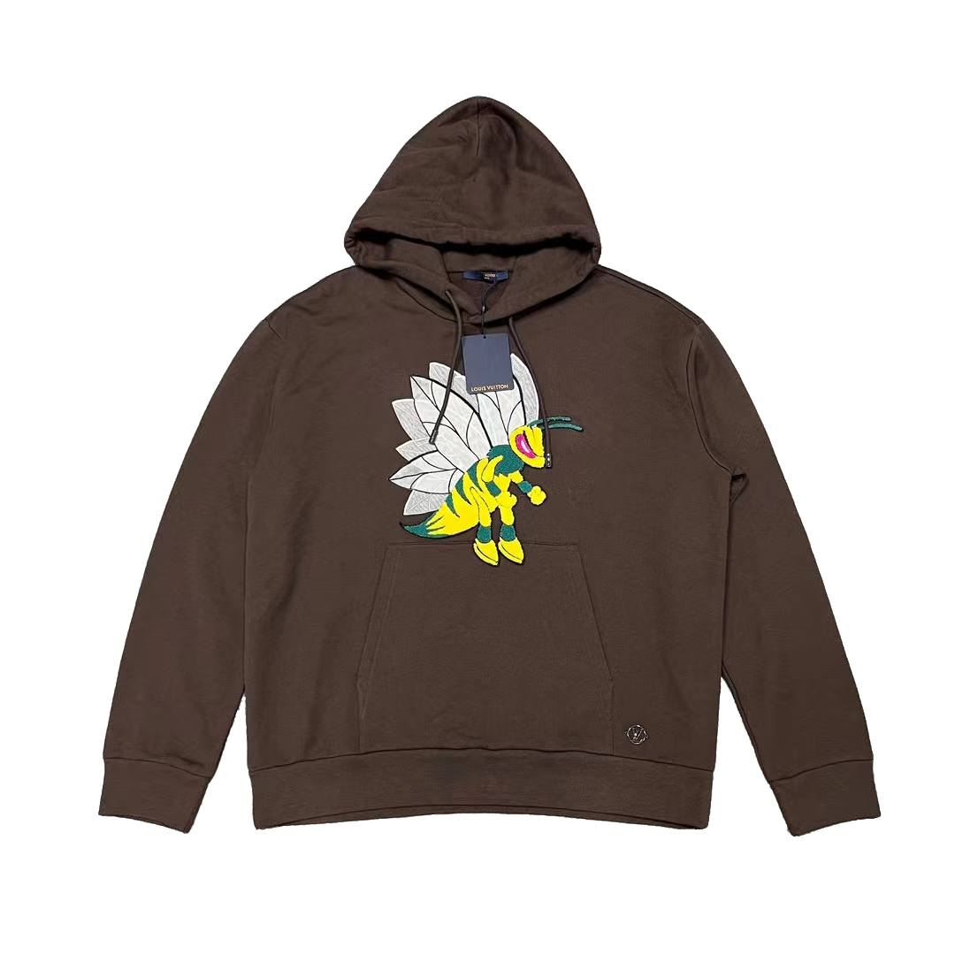 全新未使用 LouisVuitton/路易威登 LV 大黄蜂图案棕色连帽卫衣