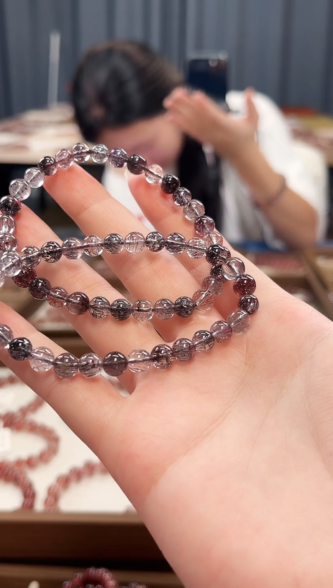 未镶嵌手串水晶黑烟花超七单圈手串6mm【多样性发一】