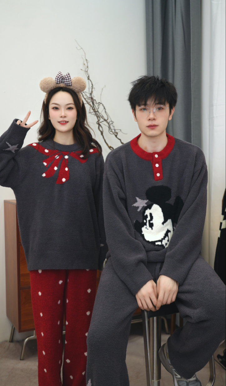 玺秋/新款加绒加厚半边绒家居服秋冬保暖亲肤睡衣宽松套装1363