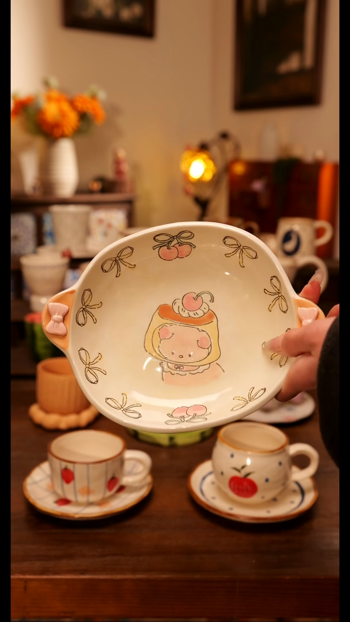 陶便携款阿满布丁小猪盘子