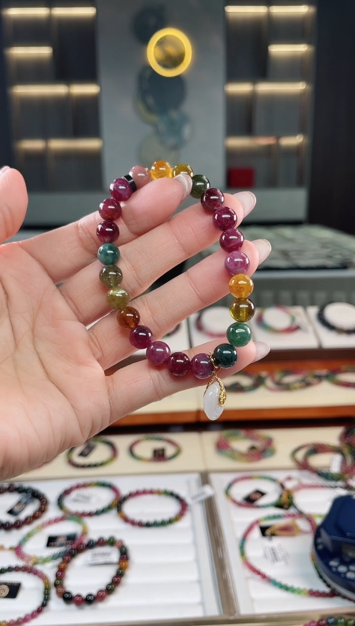 未镶嵌老矿碧玺彩虹单圈手串8mm+碧玺碧玺多样性发一条T