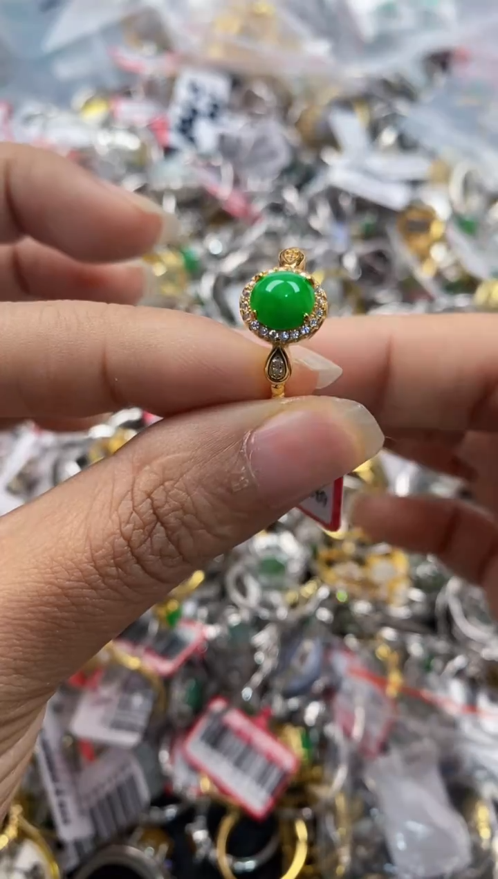 银S925镶嵌戒指翡翠444                 2