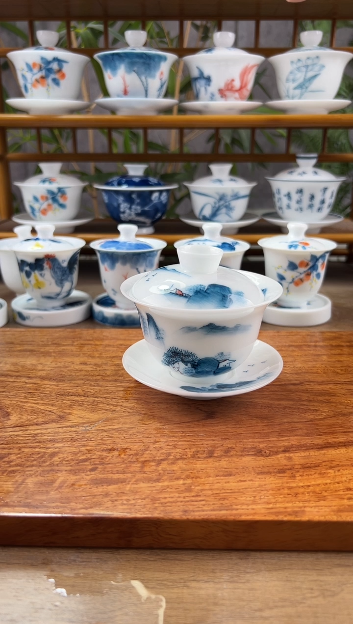 【闪购商品】微瑕高冰千里江山3.5盖碗