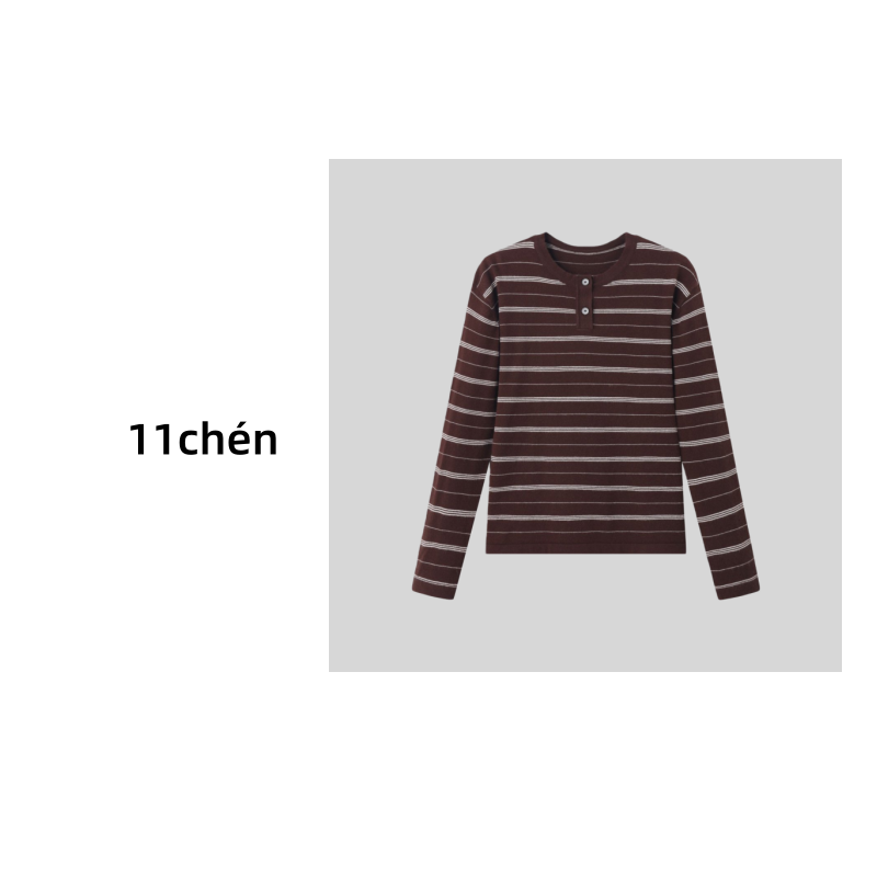 【11chén】“摩卡留白”复古老钱风撞色条纹亨利针织衫衫
