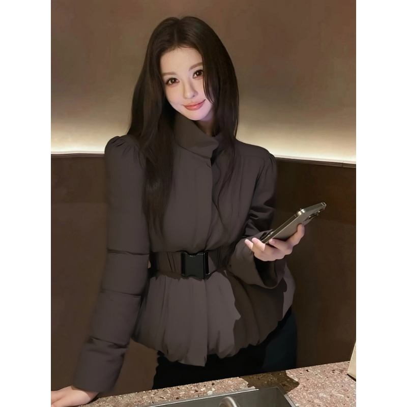 2025美拉德法式小资设计感洋气外套高级感咖啡色立领收腰棉服女冬