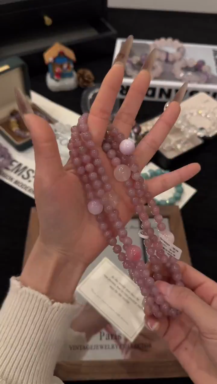 未镶嵌手链水晶紫马粉双圈x3549