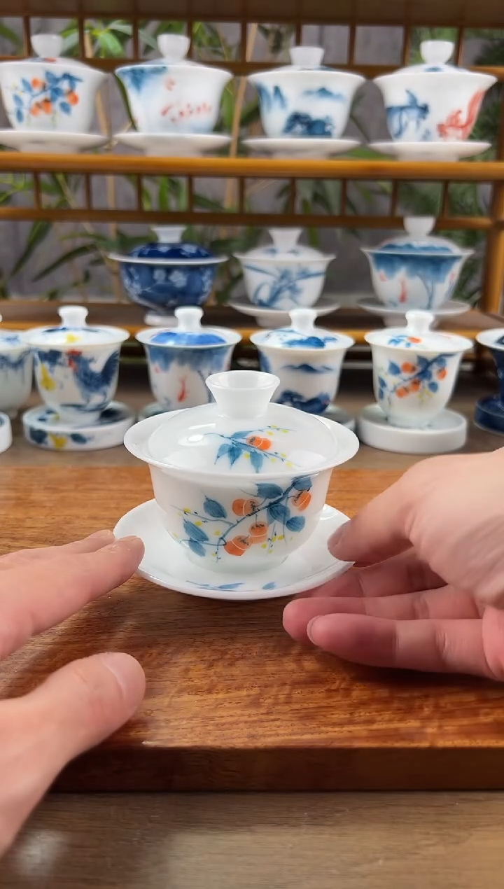 【闪购商品】微瑕高冰柿子130ml三才盖碗