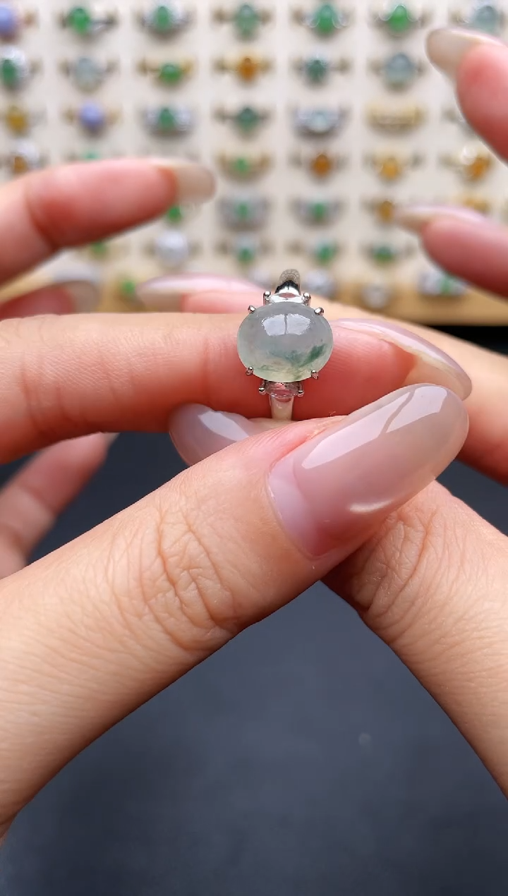 银S925镶嵌戒指翡翠一物一证一礼盒