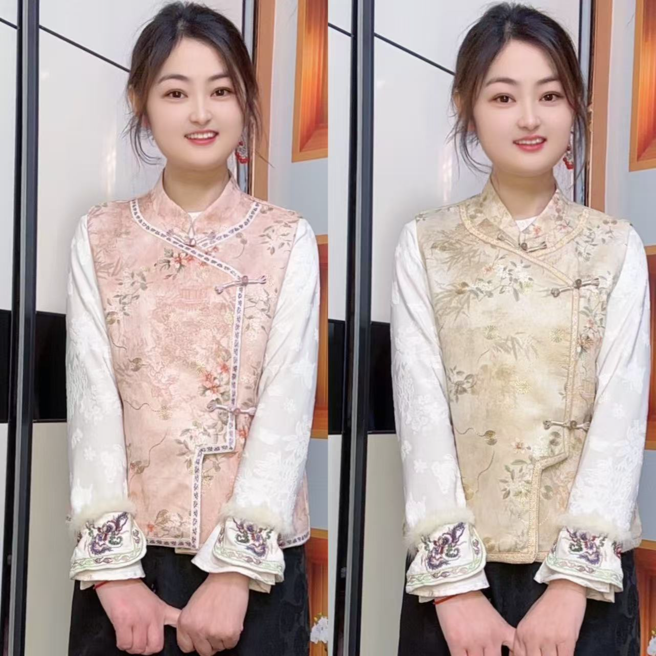 2025爆款女士马甲中国风复古时尚金丝提花【亭落花间】新中式马夹