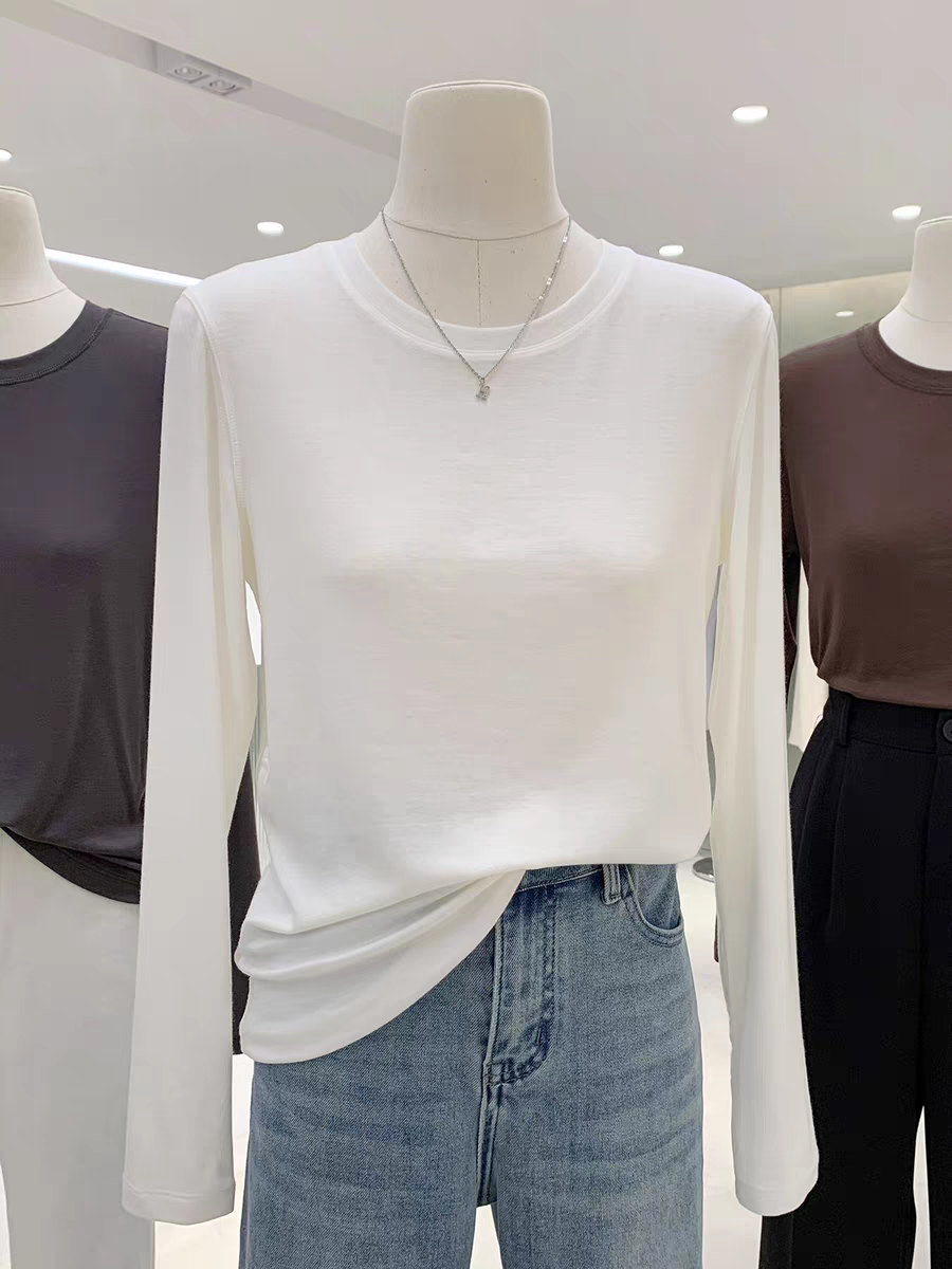 天丝羊毛面膜T恤圆领长袖上衣女2025新款爆款夏季打底衫防晒罩衫